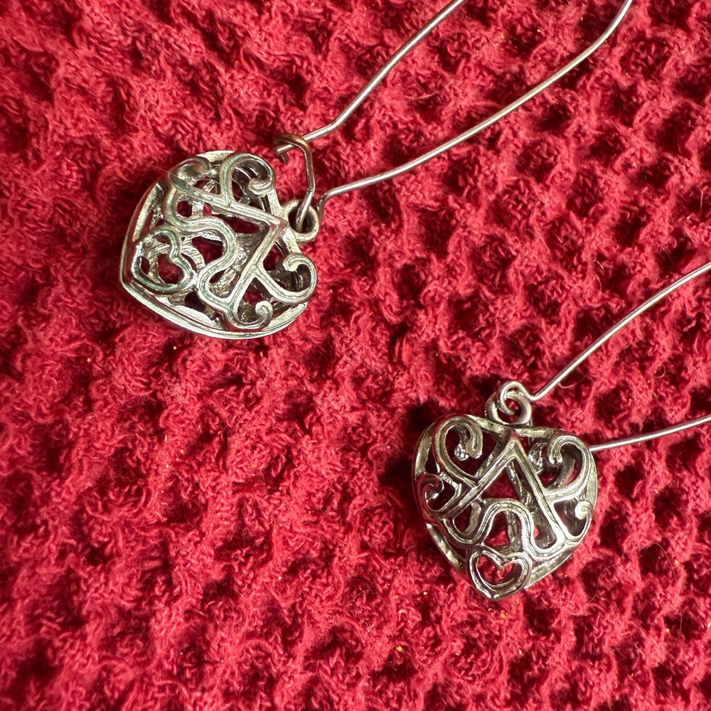 Silver Heart puff Pendant Earrings